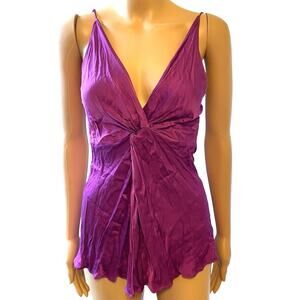 Zara Women M Silky Satin Fuchsia Babydoll Camisole Top Spaghetti Strap Romantic